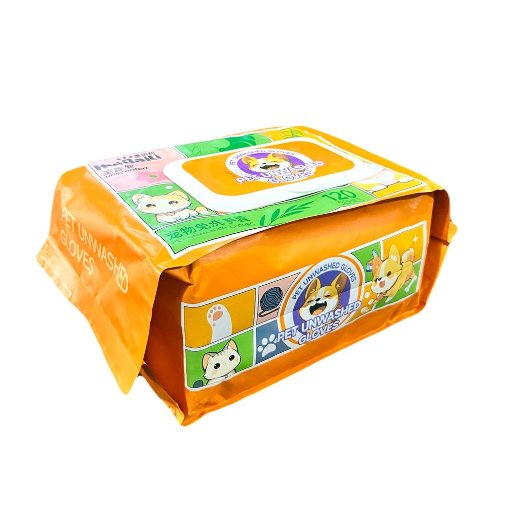 - HuiBaili Pet Gloves Wipe 120Pcs /ស្រោមដៃសម្អាតរោម