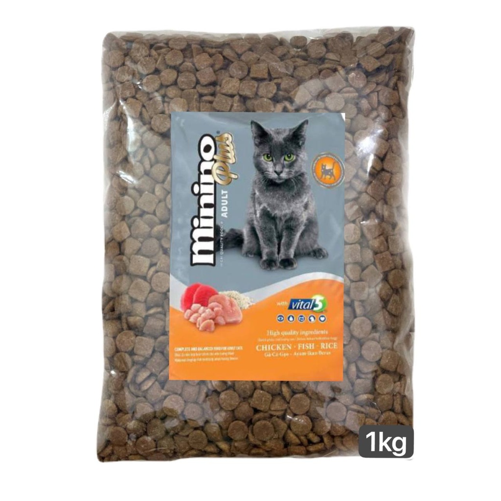 - Minino Plus Dry Cat Food Chicken Fish Rice រសជាតិសាច់មាន់1Kg
