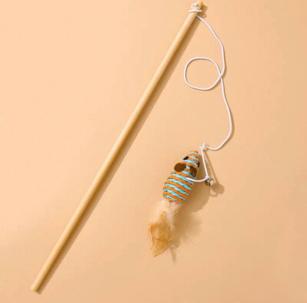 -Cat Toy Stick ចង្កឹះឈើឆ្មា(កណ្តុរតូច)