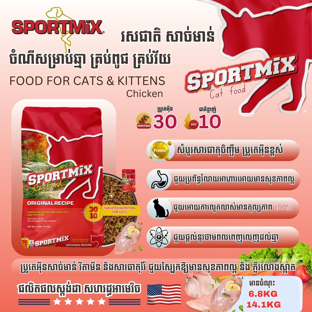 - SPORTMIX Dry Cat Food Original Recipe 14.1kg