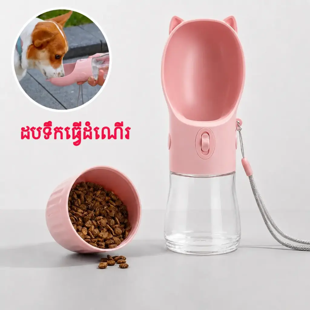 - Pet Travel Bottle 26x7.7CM ដបទឹក+ចំណី
