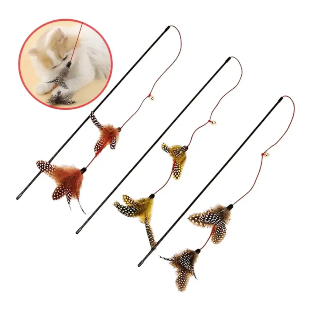- Cat Toys Stick With Chicken Feather ចង្កឹះឆ្មា