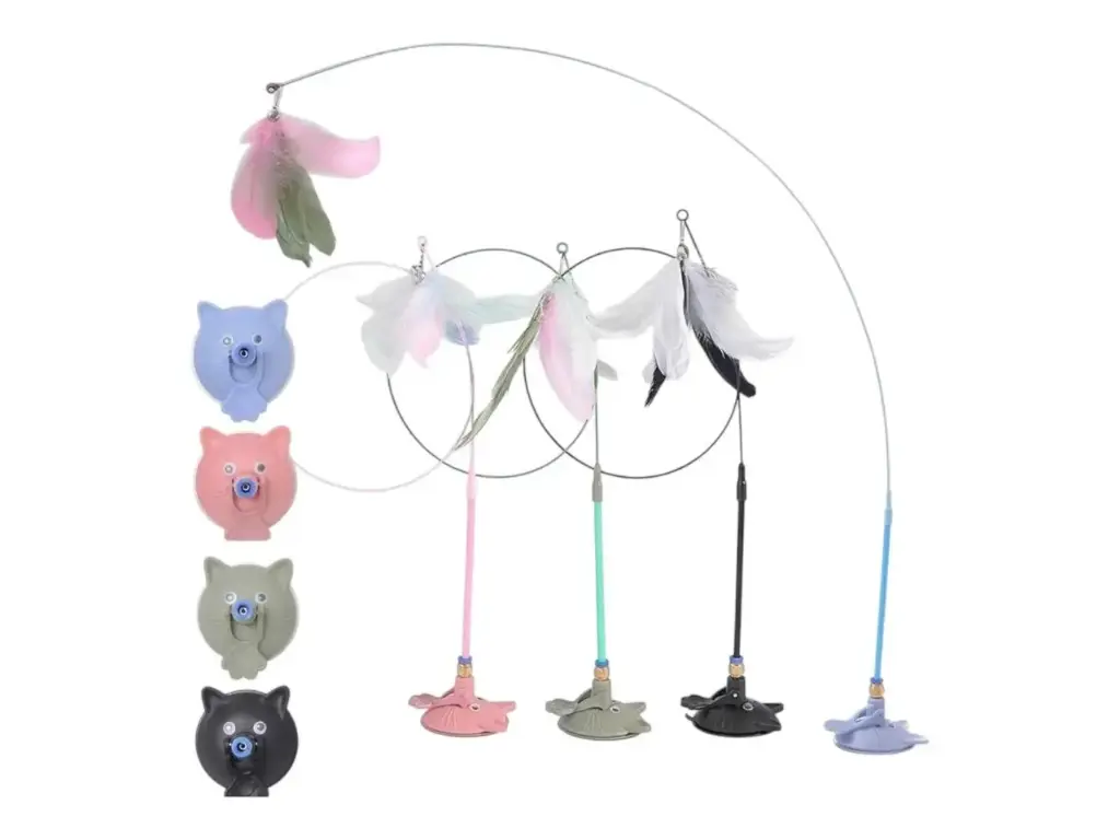 - Cat Toy With Chicken Feather Suction Cup ចង្កឹះឆ្មាមានជប់