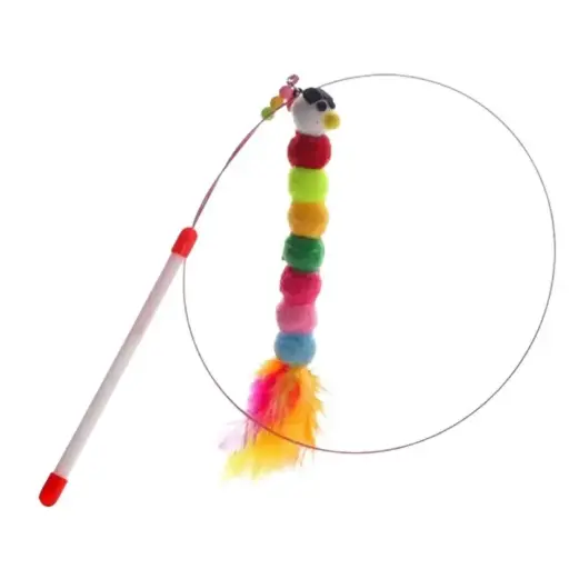 [B0000002200] - Cat Toys Teaser Wand With Chicken Feather Bell ចង្កឹះឆ្មា