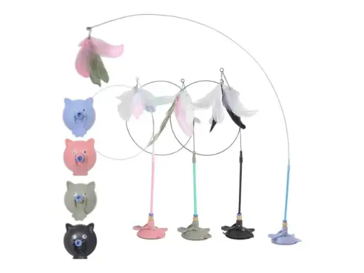 - Cat Toy With Chicken Feather Suction Cup ចង្កឹះឆ្មាមានជប់
