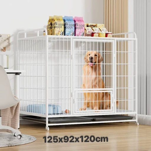 [B0000001432] - Dog Cage White Wheel 125x92x120cm ទ្រុងសមានកង់រុញចិន