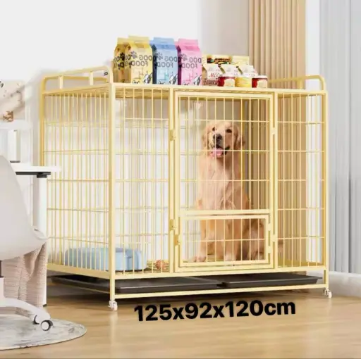 [B0000001705] - Dog Cage Yellow Wheel 125x92x120cm ទ្រុងលឿងមានកង់រុញចិន