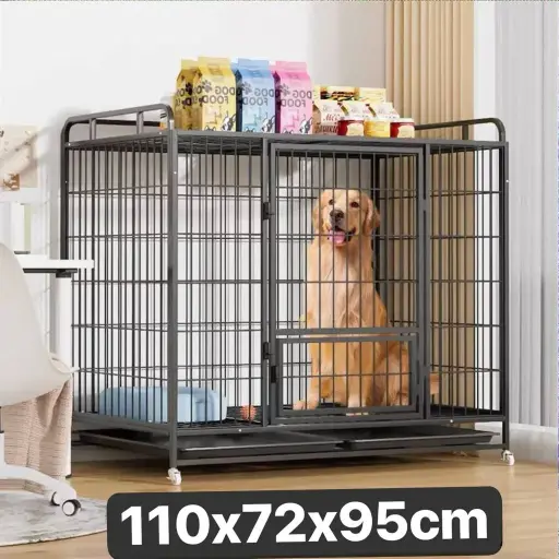 [B0000001706] - Dog Cage Black Wheel 110x72x95cm ទ្រុងខ្មៅមានកង់រុញចិន