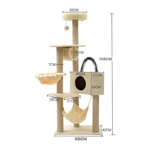 [B0000001978] - Cat Tree White ផ្ទះឆ្មាធំ 158x40x59cm
