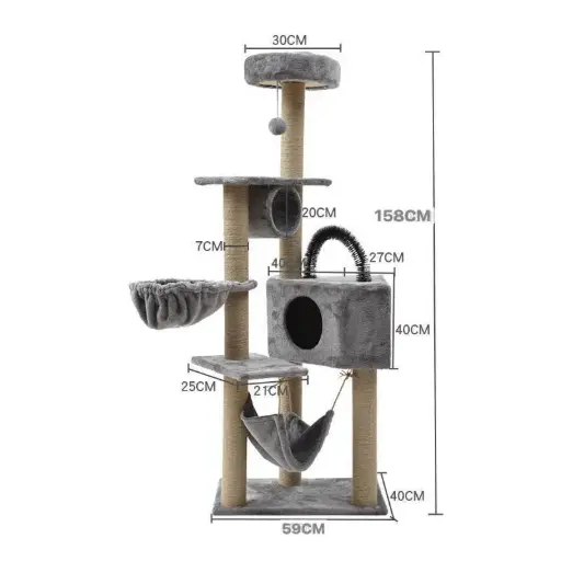 [B0000001979] - Cat Tree Gray ផ្ទះឆ្មាធំ 158x40x59cm