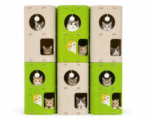 Cat House Size 60x34x34cm 2-Storey ផ្ទះឆ្មា2ជាន់